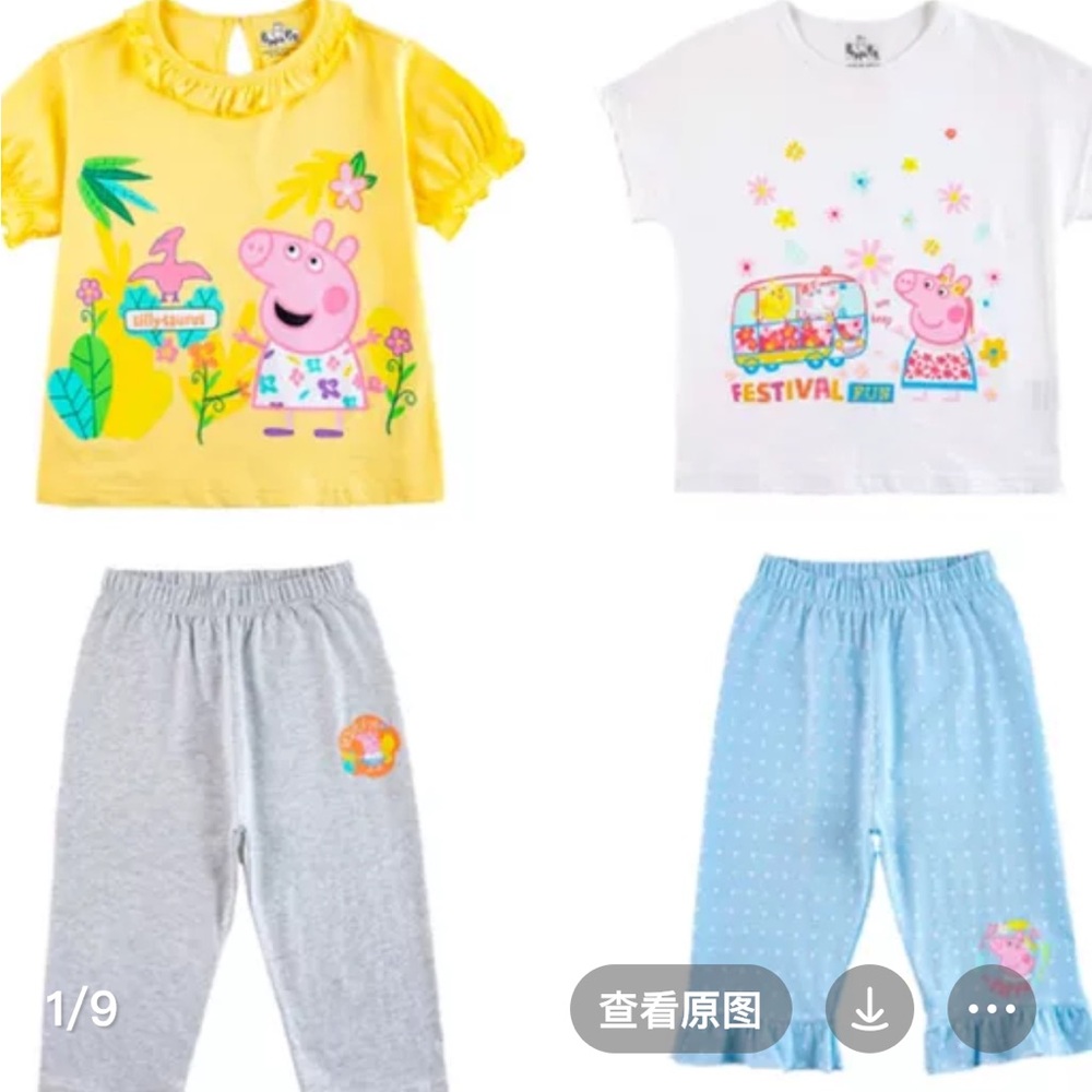4-pc Peppa Pig toddlers short sleeves 100% organic cotton pajamas sleepw…